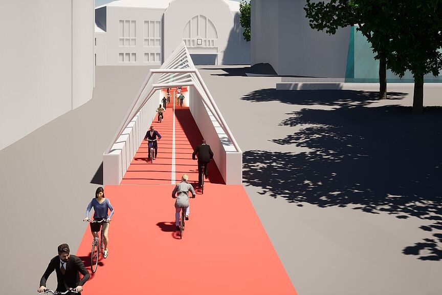 Einfahrt der geplanten Radstation am Bielefelder Hauptbahnhof, © Grafik: Radentscheid Bielefeld